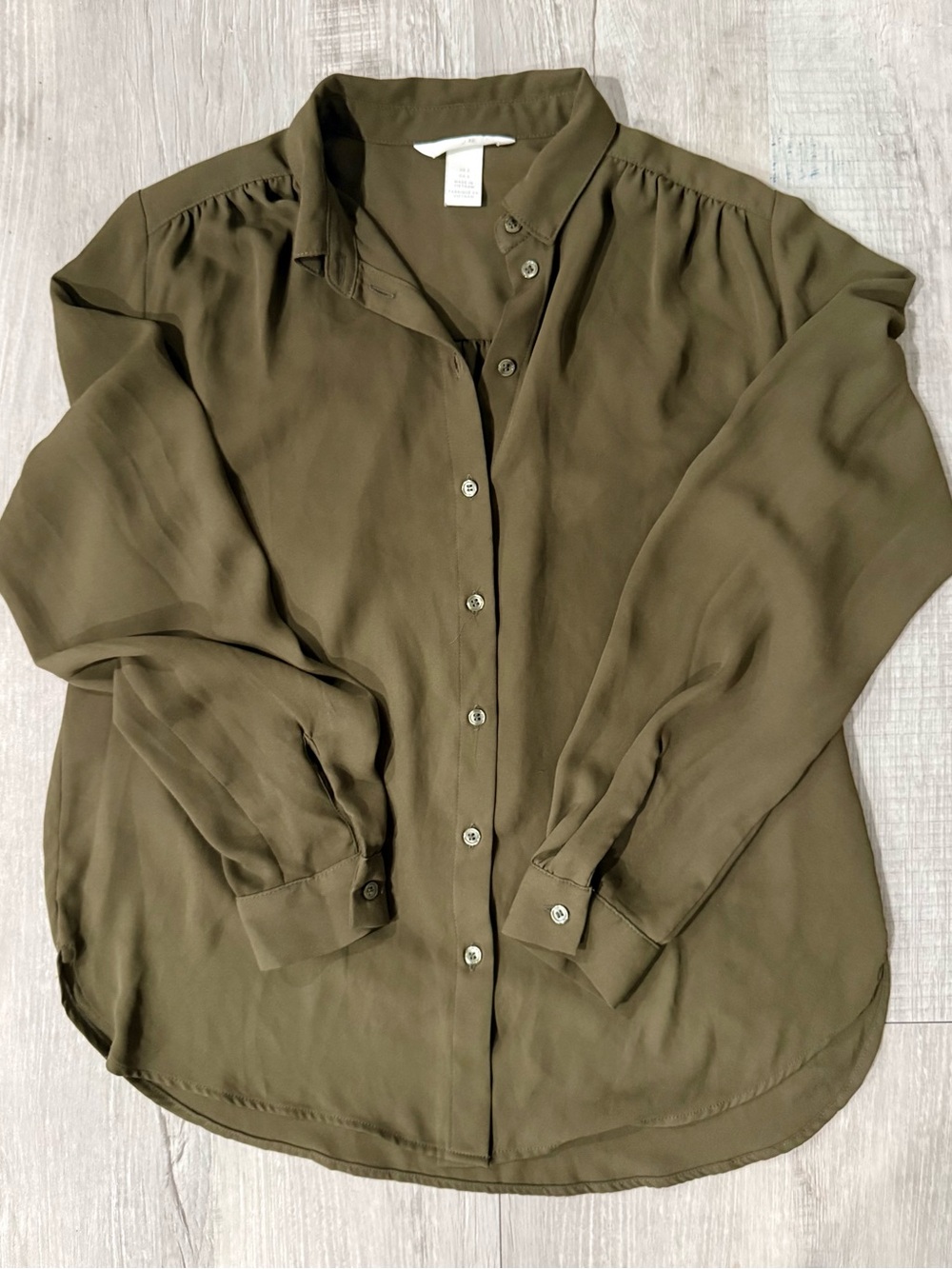 H&M Olive Green Sheer Button-Down Collared Blouse